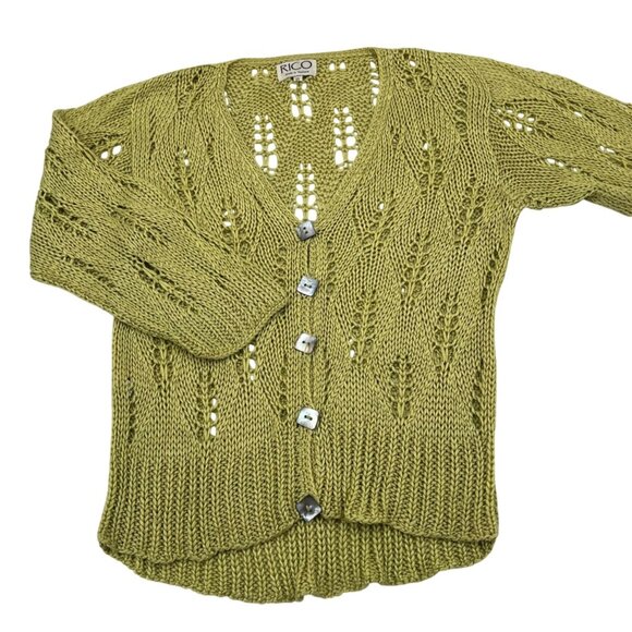 Rico Womens Lime Green Knit Button-Up Cardigan Y2K Style Lightweight Sweater - Picture 1 of 5